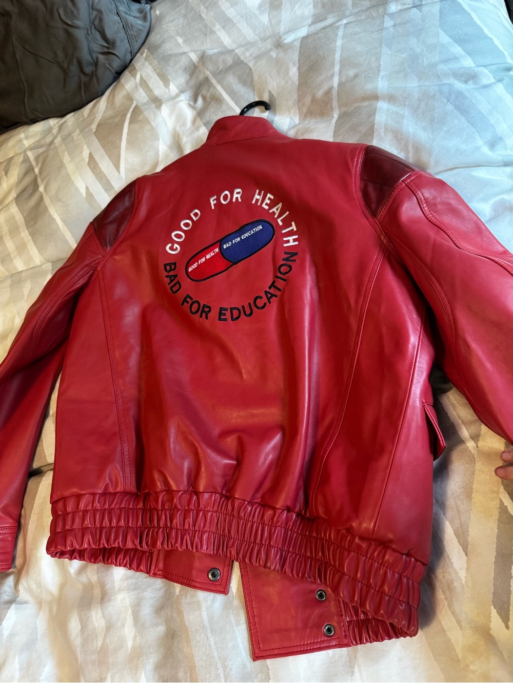 Akira faux Leather Bomber Jacket with Graphic Back